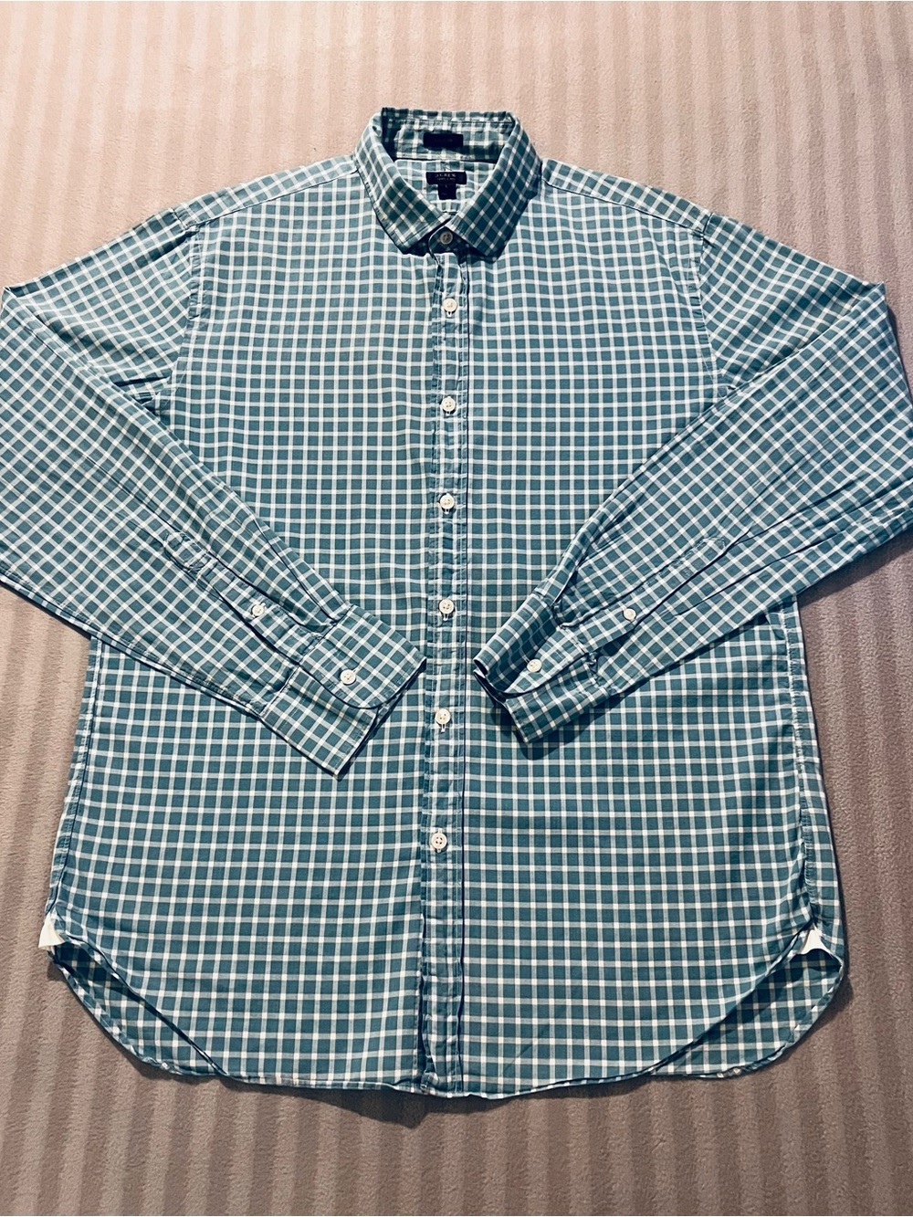 J. Crew Teal and White Check Button-Down Shirt